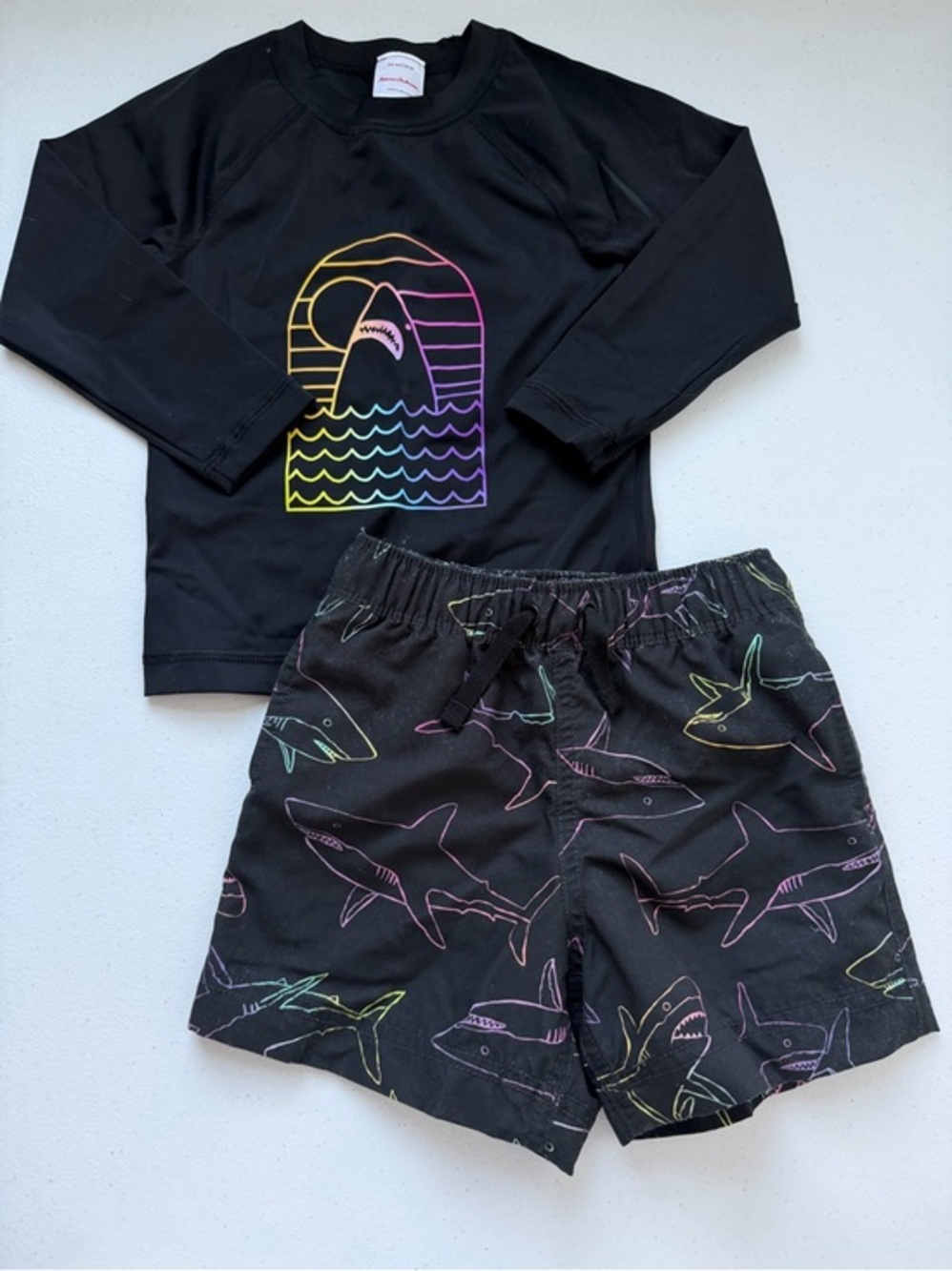 🔆 Hanna Andersson Ombré Shark Swim Set Long Sleeve Rash‎ Guard & Trunks 90 (3)